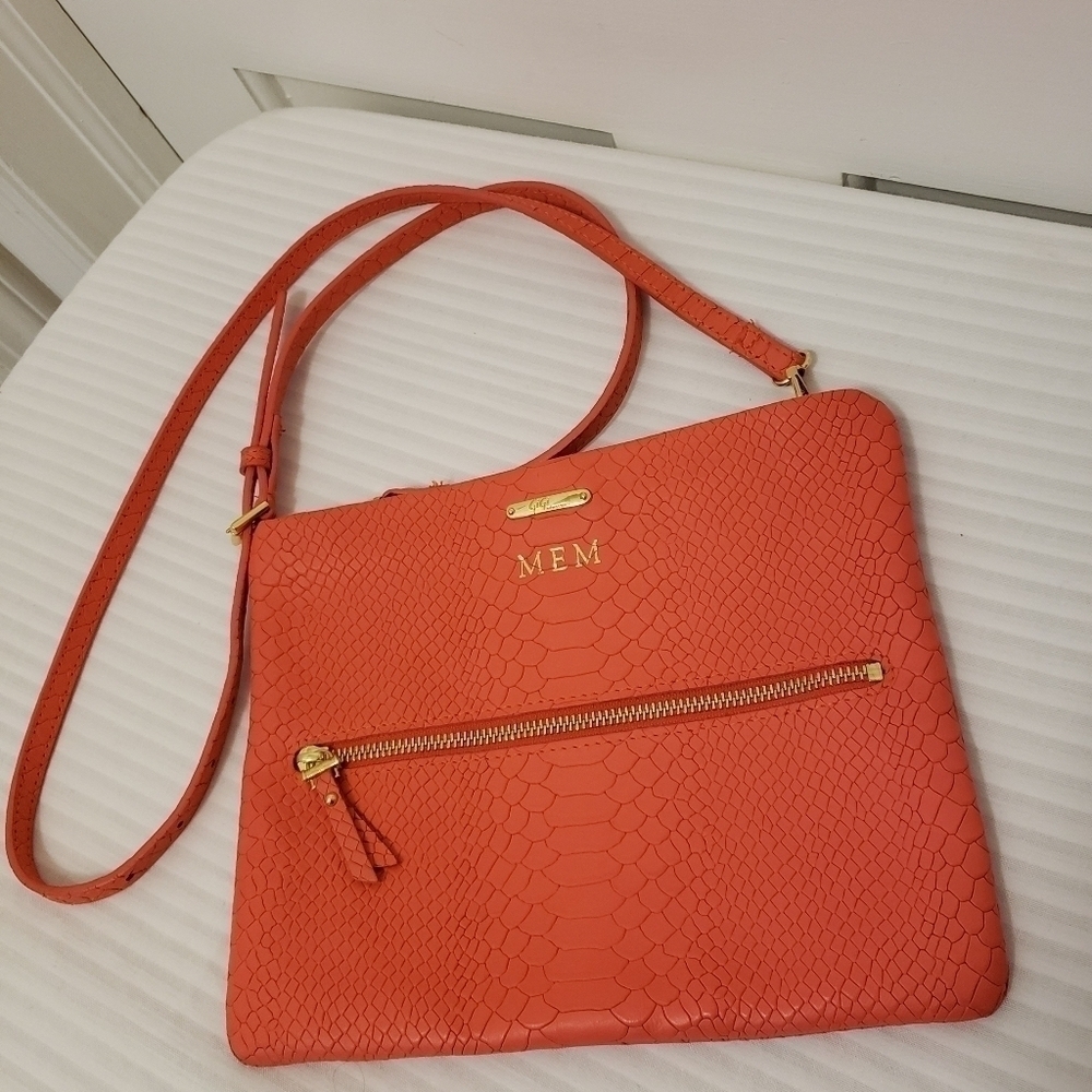 Gigi New York Salmon in color Leather Crossbody Snakeprint, colorful